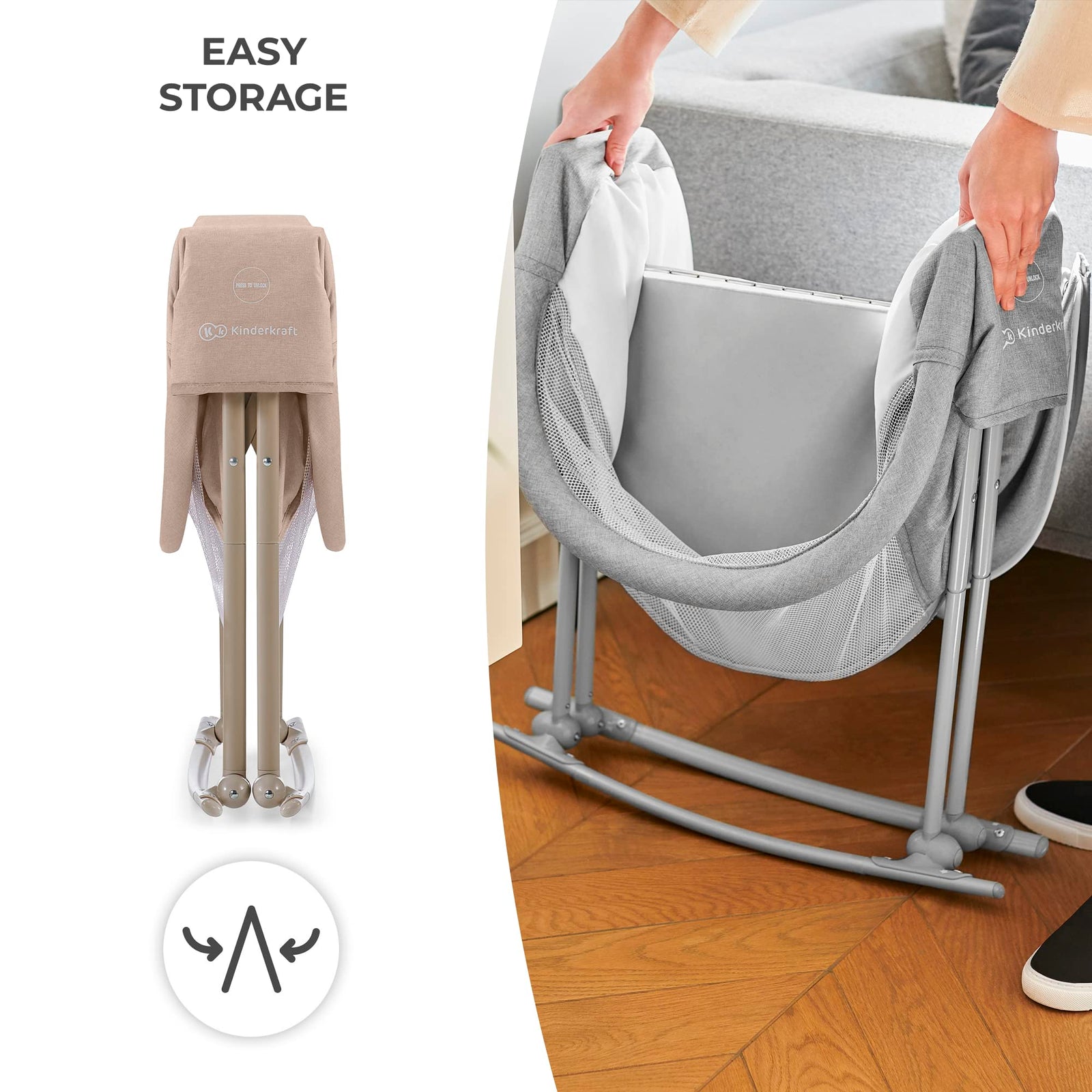 Kinderkraft LOVI Portable Travel Bassinet & Bedside Co-Sleeper Crib, Foldable, Up to 20 lbs