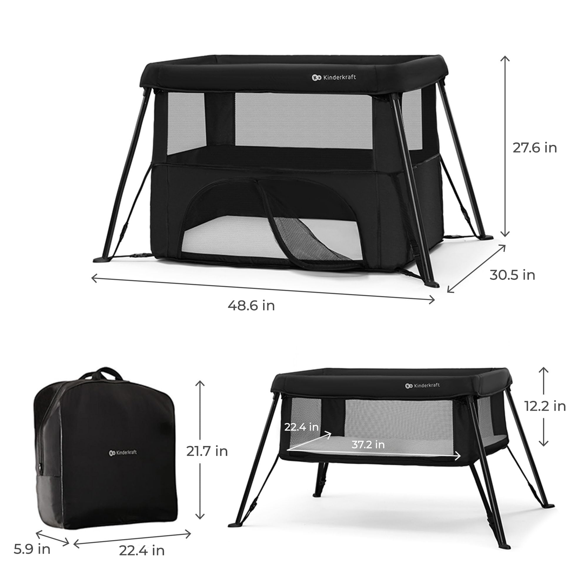 Kinderkraft Cami 3-in-1 Portable Travel Crib & Baby Playpen with Bassinet, Foldable Pack and Play for Newborn to 3 Years, Compact Fold
