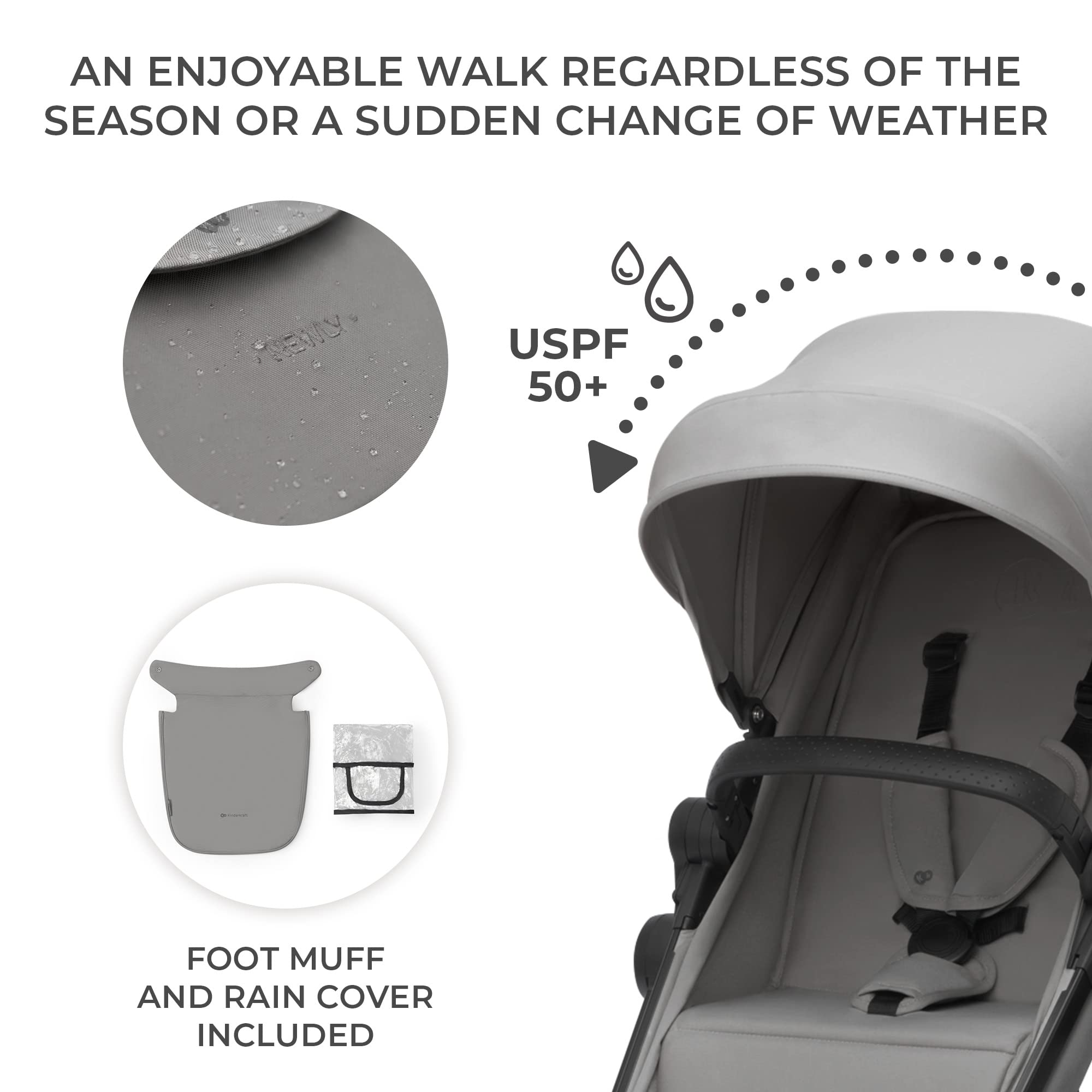 Kinderkraft Newly 2-in-1 Convertible Baby Stroller, Reversible Bassinet Pramette for Infant to Toddler, One-Hand Fold, Up to 48 lbs, Gray
