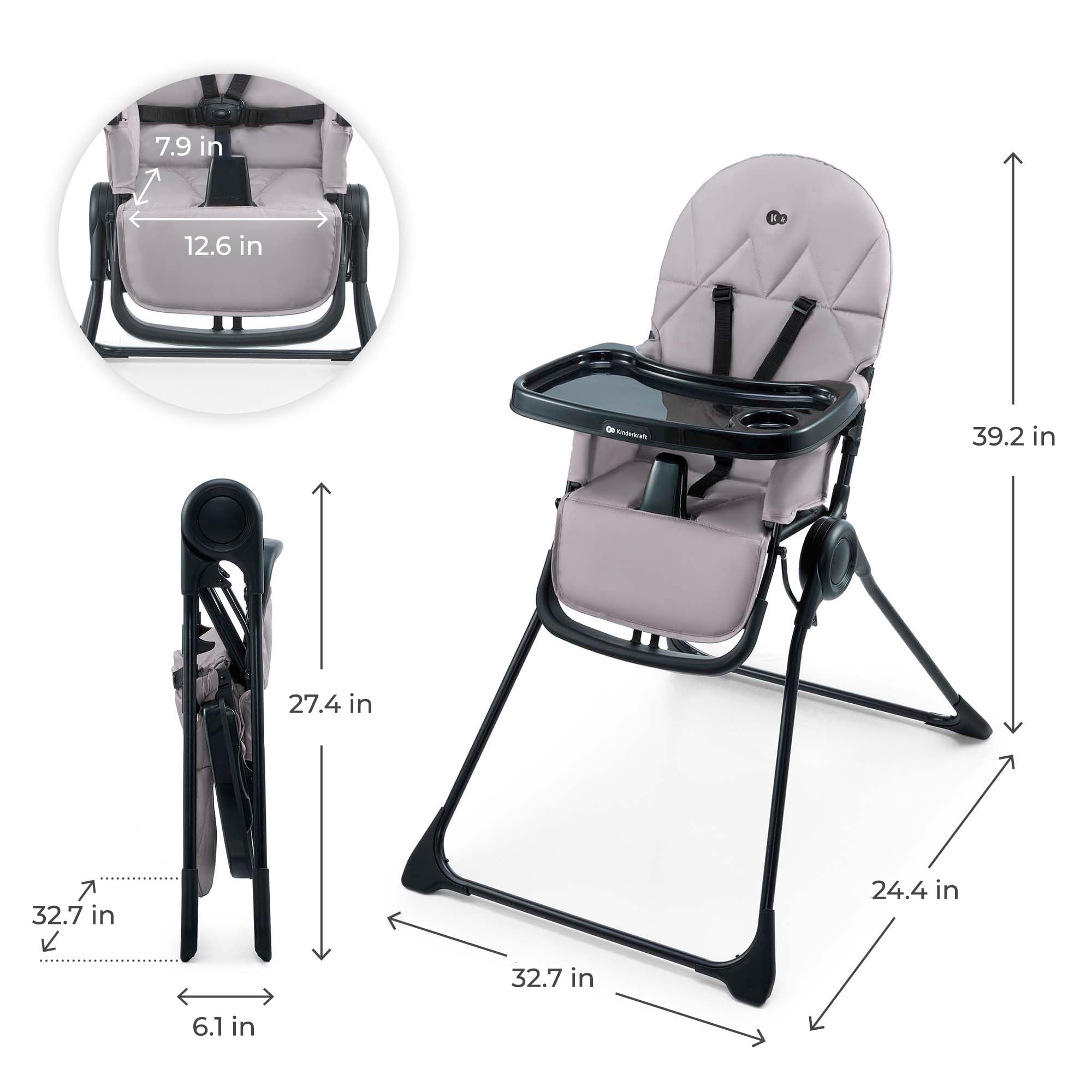 Kinderkraft BINCI Foldable Baby High Chair, Lightweight Space-Saving Toddler Feeding Chair, Only 11 lbs, 6 Months+