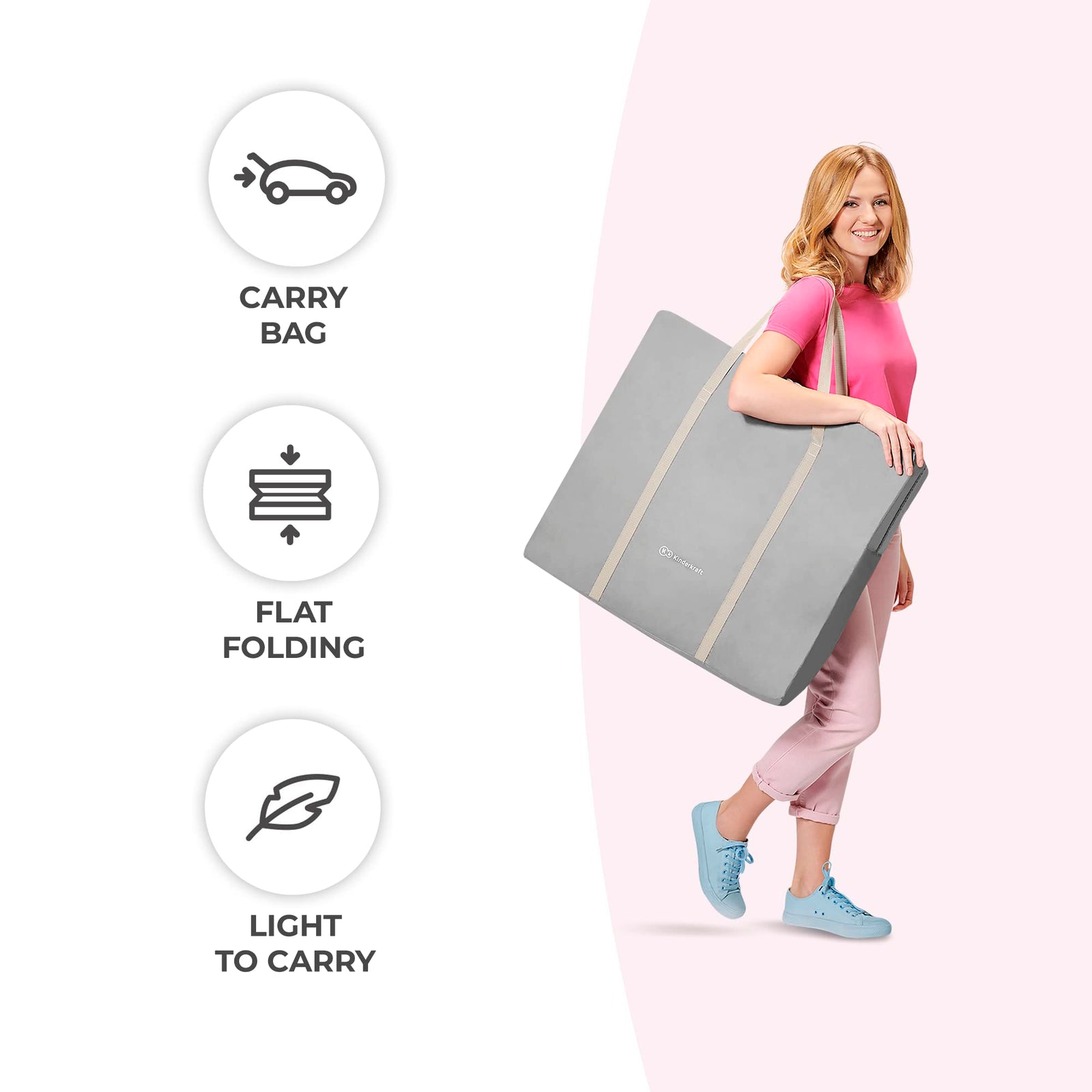 Kinderkraft LOVI Portable Travel Bassinet & Bedside Co-Sleeper Crib, Foldable, Up to 20 lbs