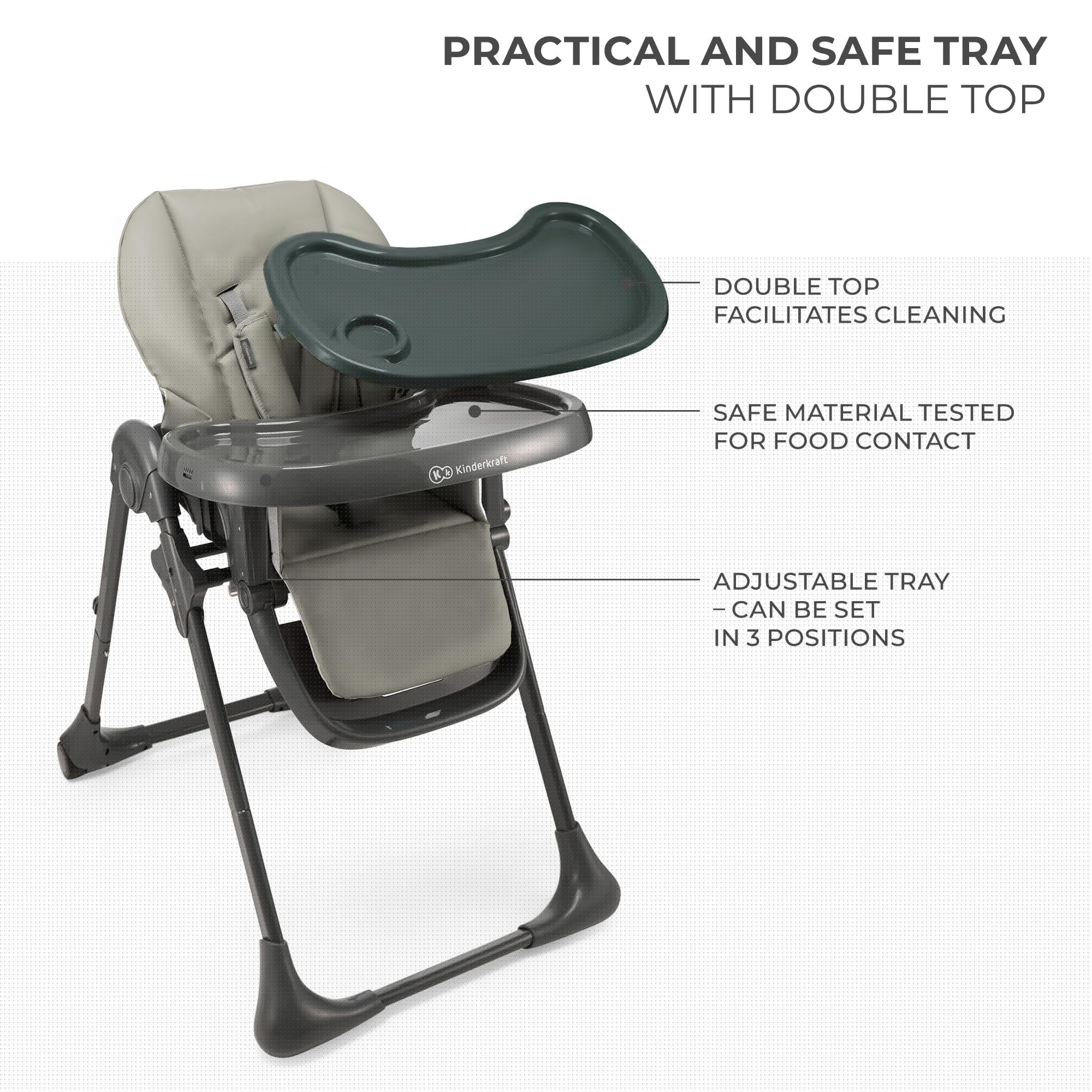 Kinderkraft Tummie 2-in-1 Convertible High Chair & Infant Bouncer, Adjustable Baby Feeding Chair, Birth to 33 lbs