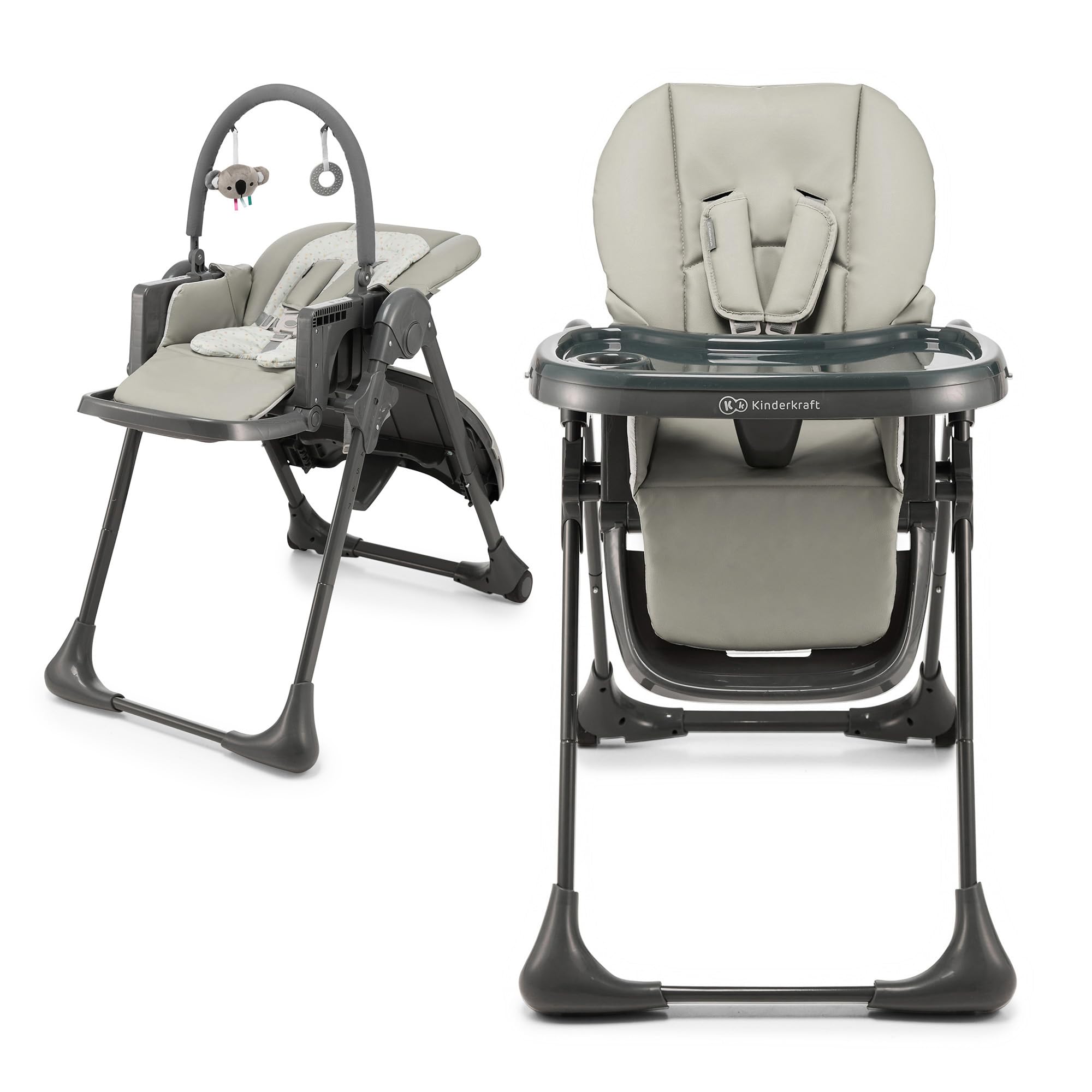 Kinderkraft Tummie 2-in-1 Convertible High Chair & Infant Bouncer, Adjustable Baby Feeding Chair, Birth to 33 lbs