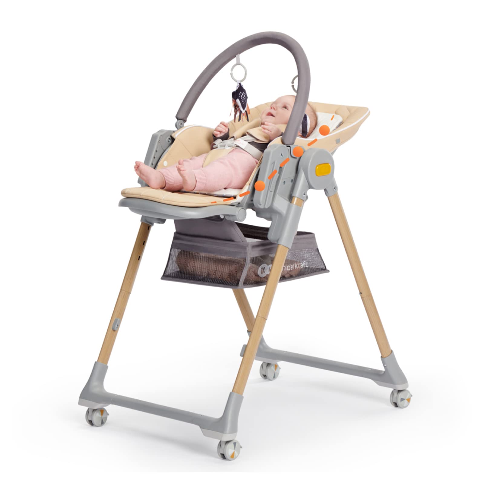 Kinderkraft Lastree 2-in-1 High Chair & Infant Seat, Convertible Foldable Toddler Feeding Chair, 0–33 lbs