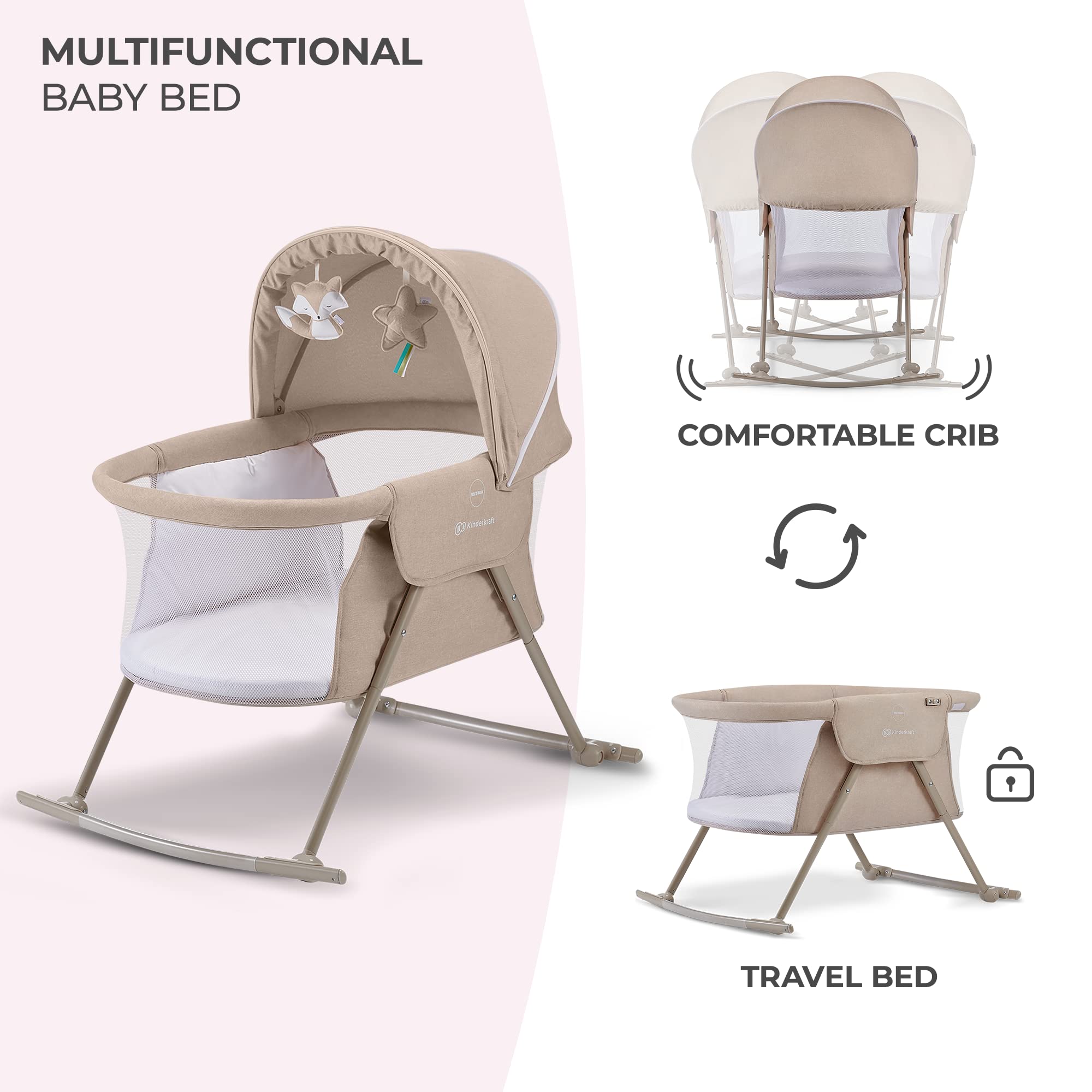 Kinderkraft Lovi Portable Travel Bassinet & Bedside Co-Sleeper Crib, Foldable, Up to 20 lbs
