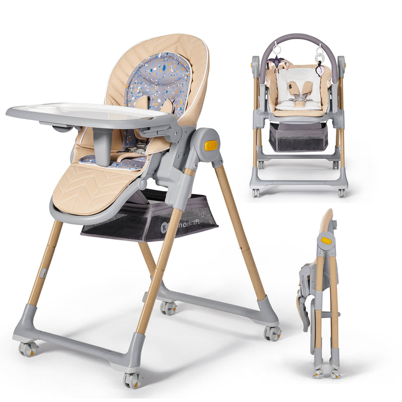 Kinderkraft LASTREE 2-in-1 High Chair and Toddler Booster Seat, Adjustable Height, Tray and Footrest, 5-Point Harness, 6 Months to 5 Years